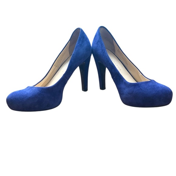 Franco Sarto Blue Suede Platform Heels - Picture 3 of 8